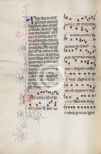 Missale: Fol. 111v; contains some music as part of Palm Sunday liturgy, 1469. Creator: Bartolommeo Caporali (Italian, c. 1420-1503).
