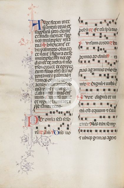 Missale: Fol. 111v; contains some music as part of Palm Sunday liturgy, 1469. Creator: Bartolommeo Caporali (Italian, c. 1420-1503).