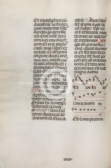Missale: Fol. 128v: contains music for "Hely Hely Lama etc." within St. Mattion Passion, 1469. Creator: Bartolommeo Caporali (Italian, c. 1420-1503).