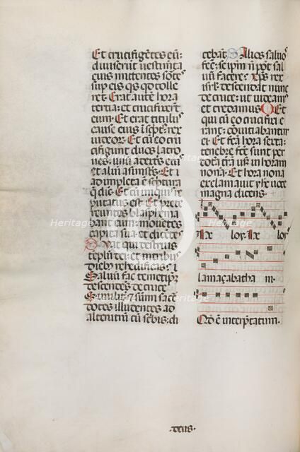 Missale: Fol. 128v: contains music for "Hely Hely Lama etc." within St. Mattion Passion, 1469. Creator: Bartolommeo Caporali (Italian, c. 1420-1503).