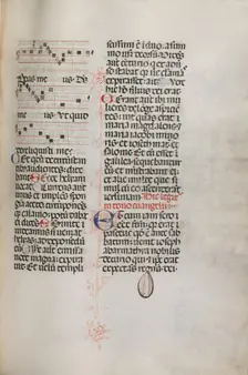 Missale: Fol. 129: contains music for "Hely Hely Lama etc." within St. Mattion Passion, 1469. Creator: Bartolommeo Caporali (Italian, c. 1420-1503)