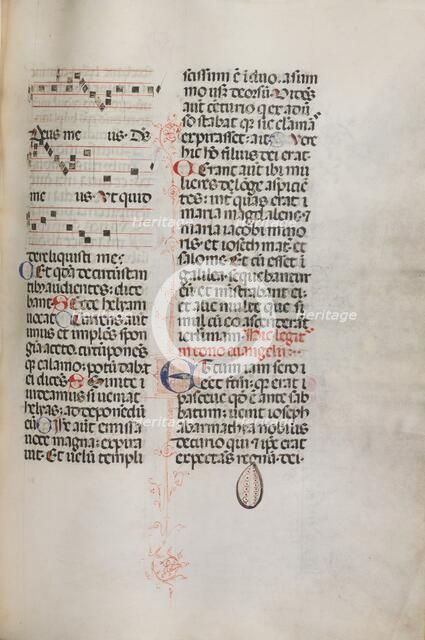 Missale: Fol. 129: contains music for "Hely Hely Lama etc." within St. Mattion Passion, 1469. Creator: Bartolommeo Caporali (Italian, c. 1420-1503).