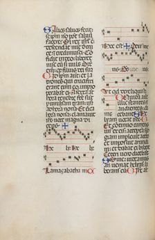 Missale: Fol. 121v: contains music for "Hely Hely Lama etc." within St. Mattion Passion, 1469. Creator: Bartolommeo Caporali (Italian, c. 1420-1503)