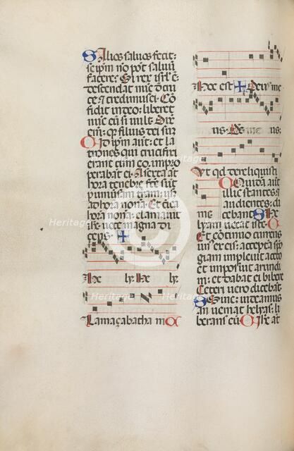 Missale: Fol. 121v: contains music for "Hely Hely Lama etc." within St. Mattion Passion, 1469. Creator: Bartolommeo Caporali (Italian, c. 1420-1503).