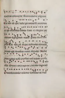Missale: Fol. 155: Music for "Exultet", 1469. Creator: Bartolommeo Caporali (Italian, c. 1420-1503)