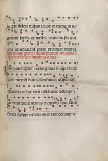 Missale: Fol. 156: Music for "Exultet", 1469. Creator: Bartolommeo Caporali (Italian, c. 1420-1503)