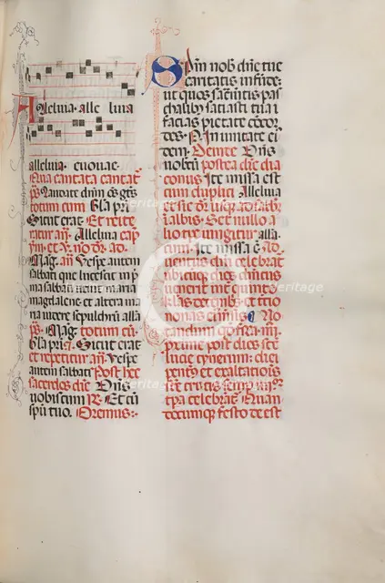 Missale: Fol. 173: Music for "Alleluia" etc. at beginning of Easter, 1469. Creator: Bartolommeo Caporali (Italian, c. 1420-1503).