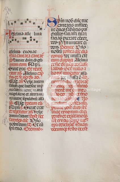Missale: Fol. 173: Music for "Alleluia" etc. at beginning of Easter, 1469. Creator: Bartolommeo Caporali (Italian, c. 1420-1503).