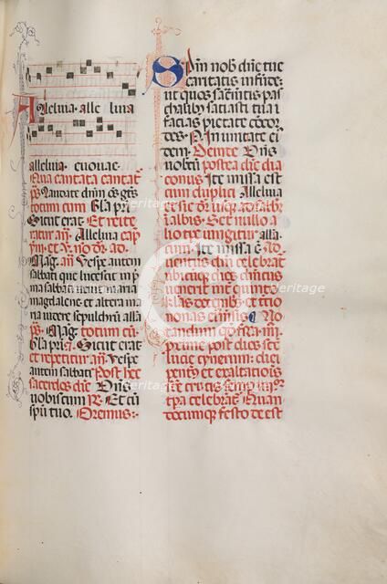 Missale: Fol. 173: Music for "Alleluia" etc. at beginning of Easter, 1469. Creator: Bartolommeo Caporali (Italian, c. 1420-1503).