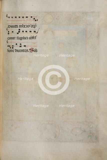 Missale: Fol. 185: Cross, Foliage & Music for Various Ordinary Prayers, 1469. Creator: Bartolommeo Caporali (Italian, c. 1420-1503).