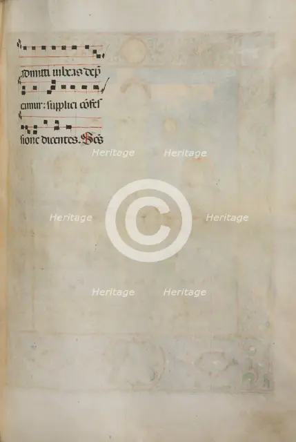 Missale: Fol. 185: Cross, Foliage & Music for Various Ordinary Prayers, 1469. Creator: Bartolommeo Caporali (Italian, c. 1420-1503).