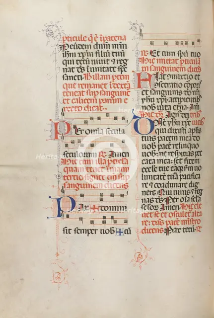 Missale: Fol. 190v: Music for various prayers, 1469. Creator: Bartolommeo Caporali (Italian, c. 1420-1503).