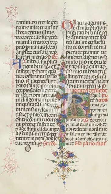 Missale: Fol. 387v: Death represented as a Skeleton with a Sickle, 1469. Creator: Bartolommeo Caporali (Italian, c. 1420-1503).