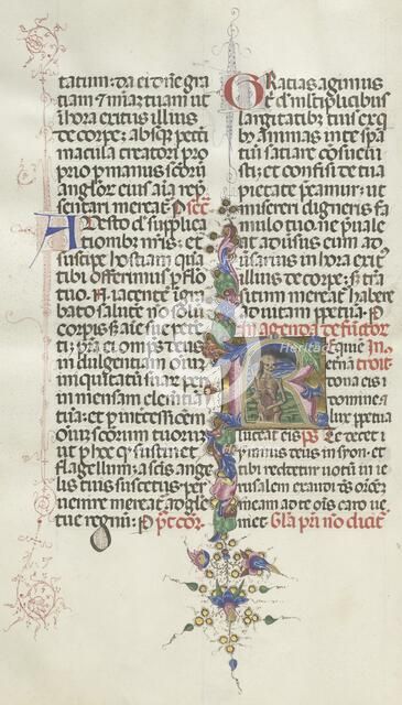 Missale: Fol. 387v: Death represented as a Skeleton with a Sickle, 1469. Creator: Bartolommeo Caporali (Italian, c. 1420-1503).