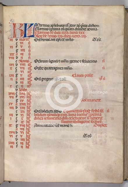Missale: Fol. 4r: March Calendar Page, 1469. Creator: Bartolommeo Caporali (Italian, c. 1420-1503).