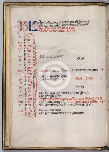 Missale: Fol. 4v: April Calendar Page, 1469. Creator: Bartolommeo Caporali (Italian, c. 1420-1503).