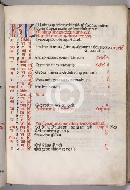 Missale: Fol. 5r: May Calendar Page, 1469. Creator: Bartolommeo Caporali (Italian, c. 1420-1503).
