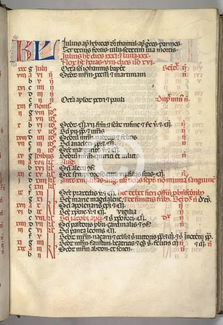 Missale: Fol. 6r: July Calendar Page, 1469. Creator: Bartolommeo Caporali (Italian, c. 1420-1503).