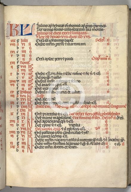 Missale: Fol. 6r: July Calendar Page, 1469. Creator: Bartolommeo Caporali (Italian, c. 1420-1503).