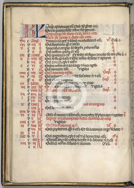 Missale: Fol. 6v: August Calendar Page, 1469. Creator: Bartolommeo Caporali (Italian, c. 1420-1503).
