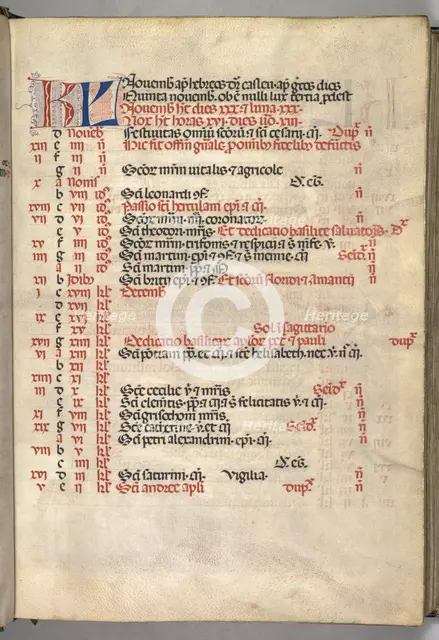 Missale: Fol. 8r: November Calendar Page, 1469. Creator: Bartolommeo Caporali (Italian, c. 1420-1503).