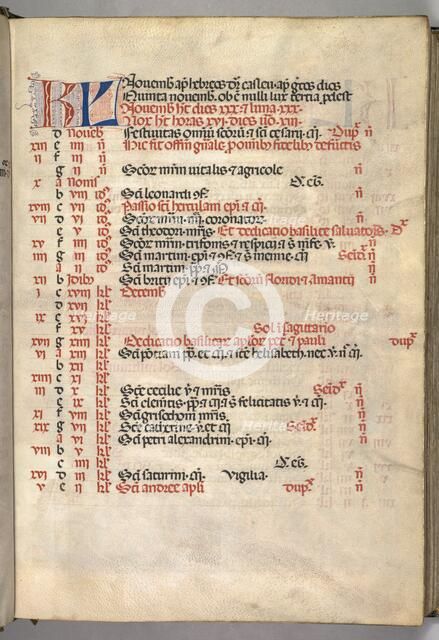 Missale: Fol. 8r: November Calendar Page, 1469. Creator: Bartolommeo Caporali (Italian, c. 1420-1503).