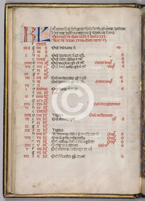 Missale: Fol. 8v: December Calendar Page, 1469. Creator: Bartolommeo Caporali (Italian, c. 1420-1503).