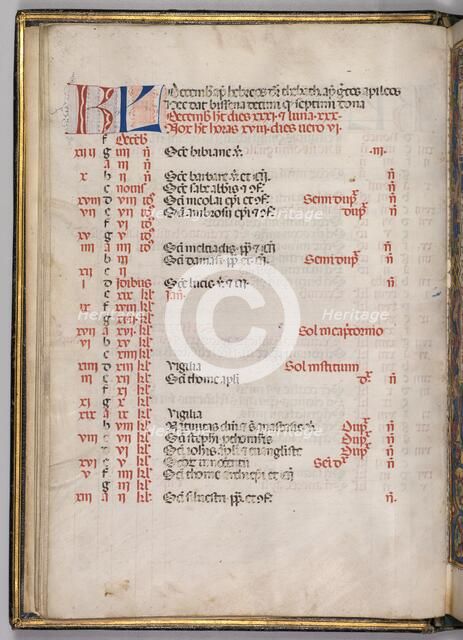 Missale: Fol. 8v: December Calendar Page, 1469. Creator: Bartolommeo Caporali (Italian, c. 1420-1503).