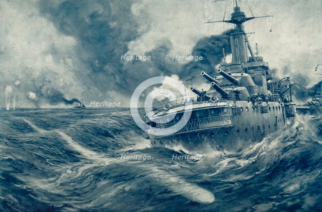'Missed! U Boat's Torpedo Passes Beyond the Stern of British War Vessel', 1916. Creator: Unknown.