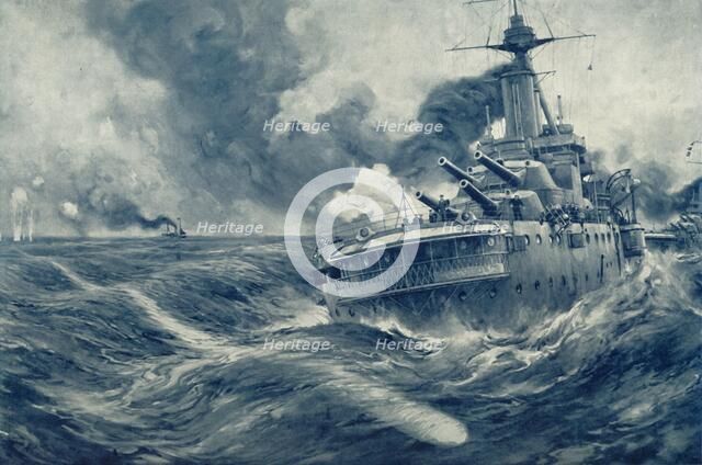 'Missed! U Boat's Torpedo Passes Beyond the Stern of British War Vessel', 1916. Creator: Unknown.