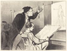 Mission pénible et délicate du professeur de dessin..., 1846. Creator: Honore Daumier