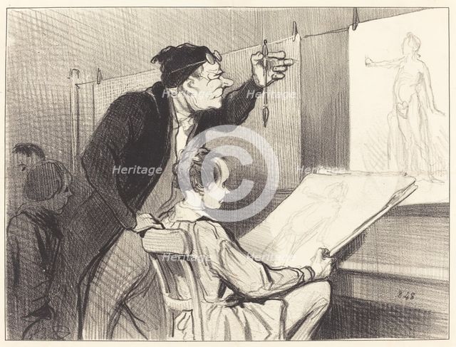 Mission pénible et délicate du professeur de dessin..., 1846. Creator: Honore Daumier.