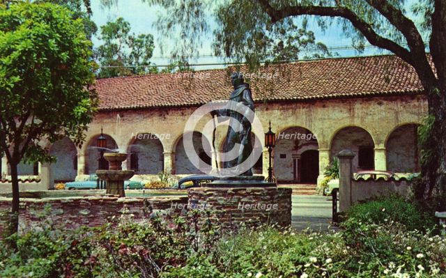 Mission San Fernando and Father Junipero Serra statue, Los Angeles, California, USA, 1956. Artist: Unknown