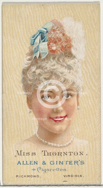 Miss Thornton, from World's Beauties, Series 2 (N27) for Allen & Ginter Cigarettes, 1888., 1888. Creator: Allen & Ginter.