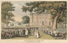 Miss Worthy's Marriage, Dr. Syntax in the Chair 1820. Artist: Thomas Rowlandson