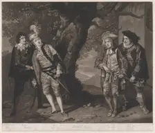 Miss Younge, Mr. Dodd, Mr. Love, and Mr. Waldron, in the Characters of Viola, Sir..., March 1, 1774. Creator: John Raphael Smith