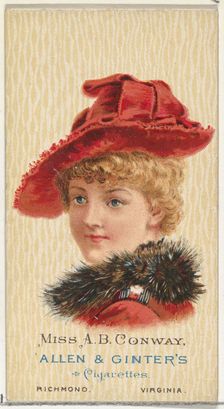 Miss A.B. Conway, from World's Beauties, Series 2 (N27) for Allen & Ginter Cigarettes, 1888., 1888. Creator: Allen & Ginter