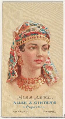 Miss Abel, from World's Beauties, Series 2 (N27) for Allen & Ginter Cigarettes, 1888., 1888. Creator: Allen & Ginter
