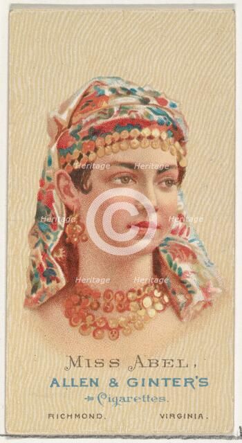 Miss Abel, from World's Beauties, Series 2 (N27) for Allen & Ginter Cigarettes, 1888., 1888. Creator: Allen & Ginter.