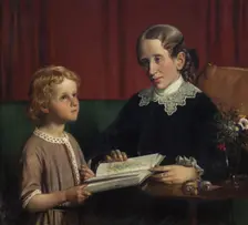 Miss Annette Hage (1814-1857) shows her nephew Hother Hage (1849-1904) a book on plants, 1856. Creator: Wilhelm Marstrand