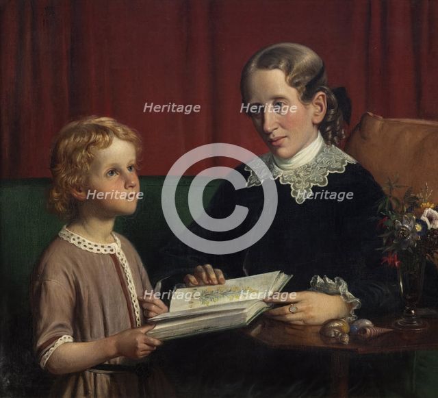 Miss Annette Hage (1814-1857) shows her nephew Hother Hage (1849-1904) a book on plants, 1856. Creator: Wilhelm Marstrand.