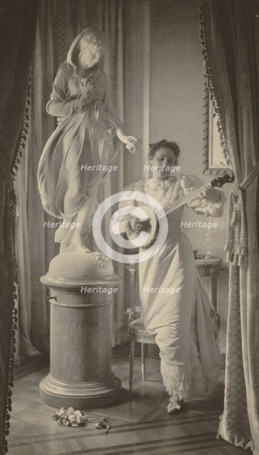 "Miss Apperson" playing banjo...Sen. George Hearst's residence, Washington, D.C., 1895. Creator: Frances Benjamin Johnston.