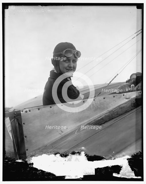 Miss Bernetta Miller, Moissant [sic] Aviatrix, in Bleriot plane, between 1910 and 1920.  Creator: Harris & Ewing.