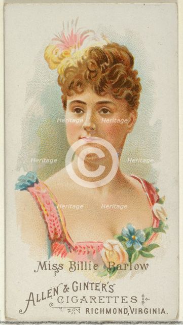 Miss Billie Barlow, from World's Beauties, Series 1 (N26) for Allen & Ginter Cigarettes, 1888., 1888 Creator: Allen & Ginter.