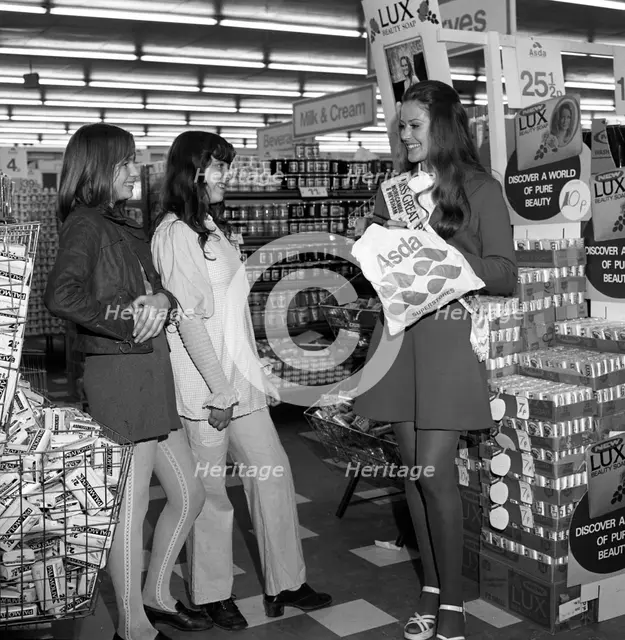 Miss Great Britain at Asda for a promotion of Lux Soap, Rotherham, South Yorkshire, 1972. Creator: Michael Walters.