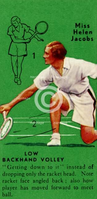 'Miss Helen Jacobs - Low Backhand Volley', c1935. Creator: Unknown.