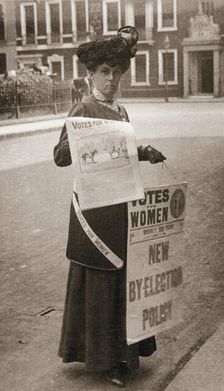 Miss Kelly, a suffragette, selling Votes for Women, July 1911