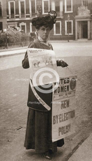 Miss Kelly, a suffragette, selling Votes for Women, July 1911. Artist: Unknown