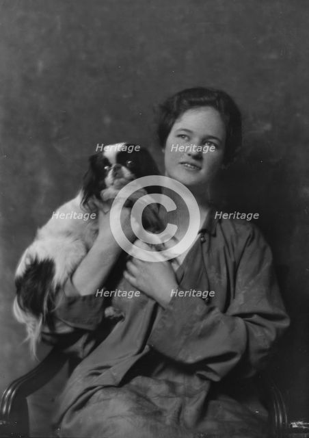 Miss Lisa Stillman, with dog, portrait photograph, 1918 Apr. 5. Creator: Arnold Genthe.