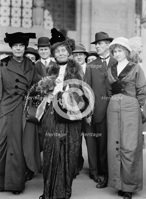 Miss Lucy Burns of C.U.W.S. - Left, with Mrs. Emmeline Pankhurst, 1913. Creator: Harris & Ewing.